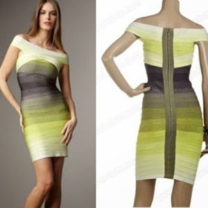 Herve Leger Off the Shoulder Ombré Bandage Dress